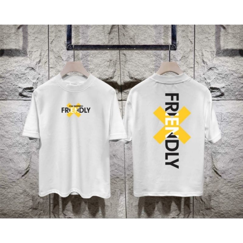 Baju Kaos Distro Motif FRIENDLY T-Shirt Atasan Pria Kaos Pria Kaos Terbaru Kaos Premium  Kaos Oversi