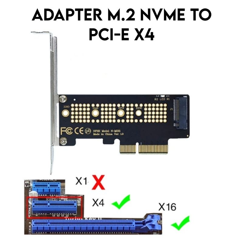 Adapter M.2 NVMe SSD to PCIE 4.0 x1/x4/x16 (M-Key M.2 NVMe)