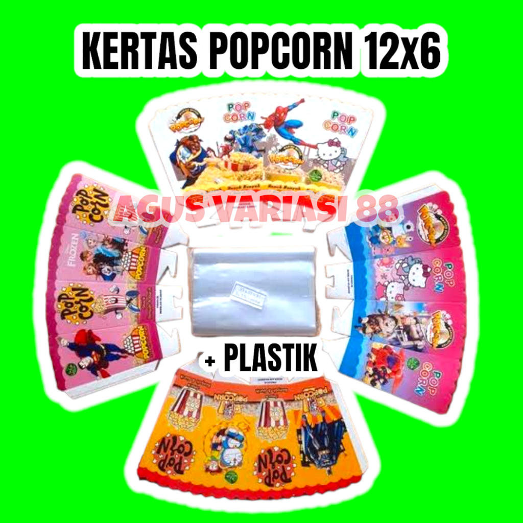 

kertas popcorn ukuran 12x6 cm + PLASTIK Bahan Duplek, Ivory, Laminasi Alumunium Foil