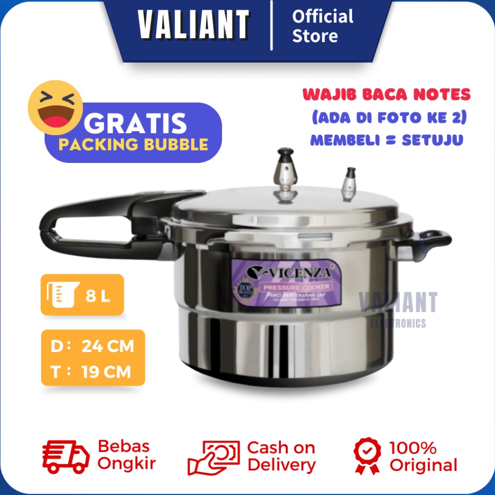 Vicenza Pressure Cooker Panci Presto 24 CM V324 8 LITER GAGANG HITAM r Kemasan Baru Paling Popular