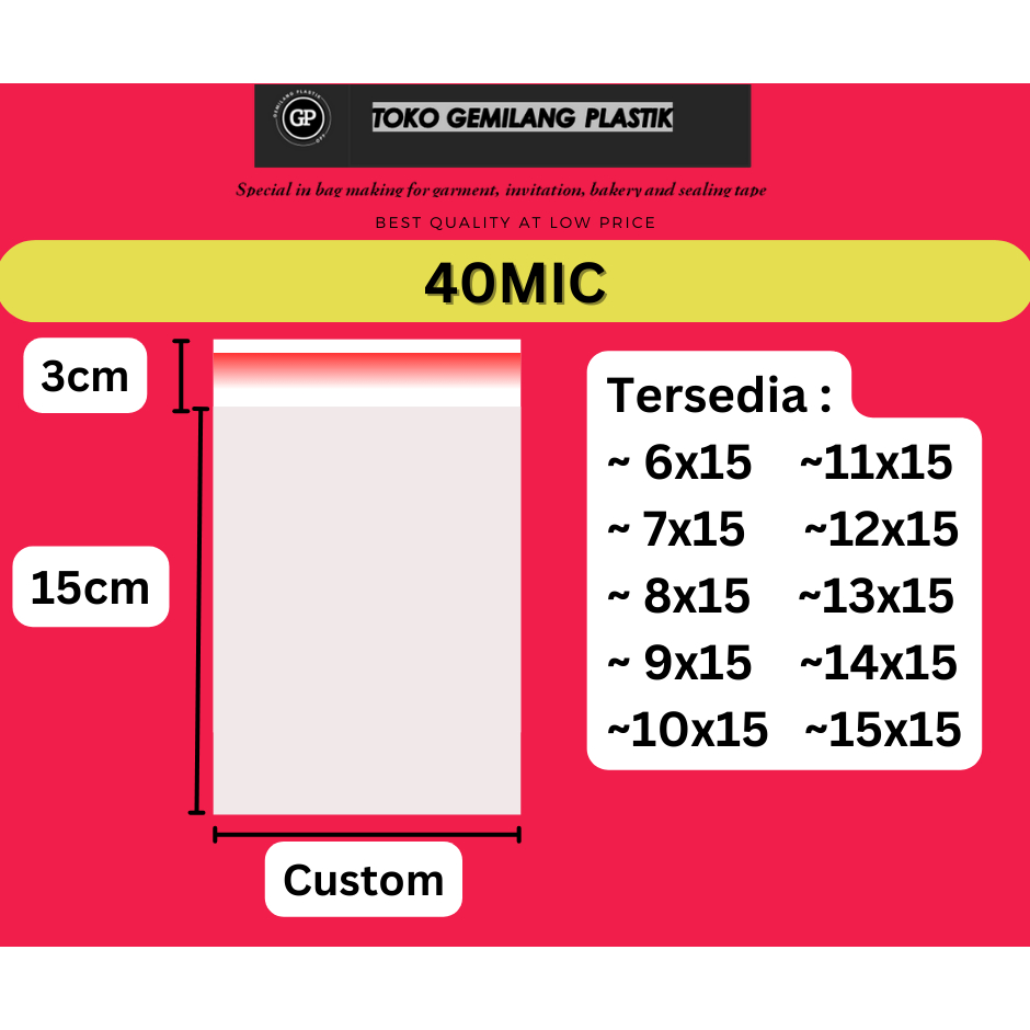 40MIC (TEBAL) OPP Plastik Roti / Plastik Kemasan makanan / Plastik Aksesoris / 6x15 / 7x15 / 8x15 / 