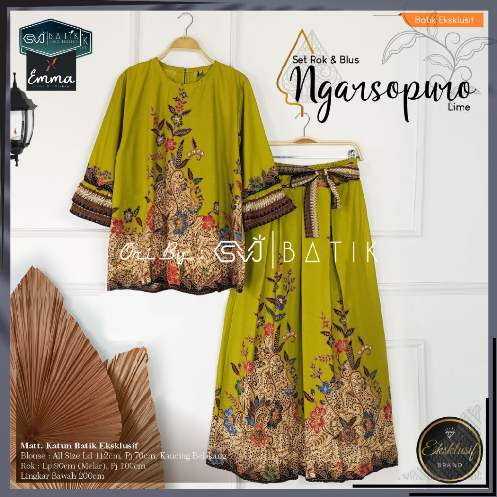 Setelan Batik Wanita Beringharjo Ngarsopuro Chakrapani Rawapening Batik Rok dan Blouse Motif Eksklus