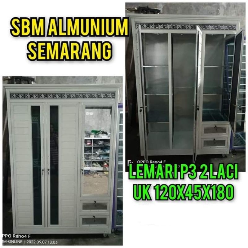 

NOTA - lemari baju 3pintu + 2laci/ almari pakaian p3 alumunium hanya kota Semarang