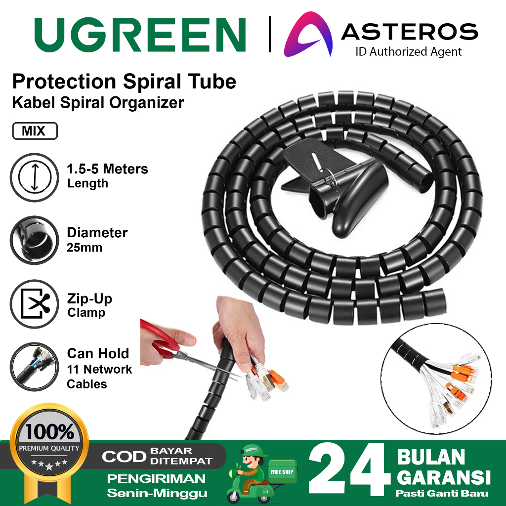 UGREEN Pelindung Kabel Spiral Wrap Cable Zipper Organizer Tube 1.5M 5M