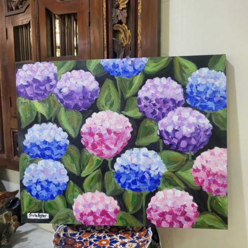 

Lukisan asli cat akrilik di kanvas. Bunga Hydrangeas ukuran 50x40cm. Lukisan dinding. Pajangan dinding. Lukisan tangan asli. Lukisan kanvas.