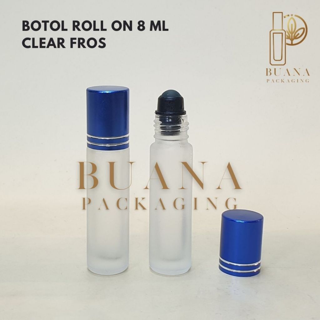 Botol Roll On 8 ml Clear Frossted Tutup Stainles Biru Shiny Bola Plastik Hitam / Botol Roll On / Botol Kaca / Parfum Roll On / Botol Parfum / Botol Parfume Refill / Roll On 10 ml