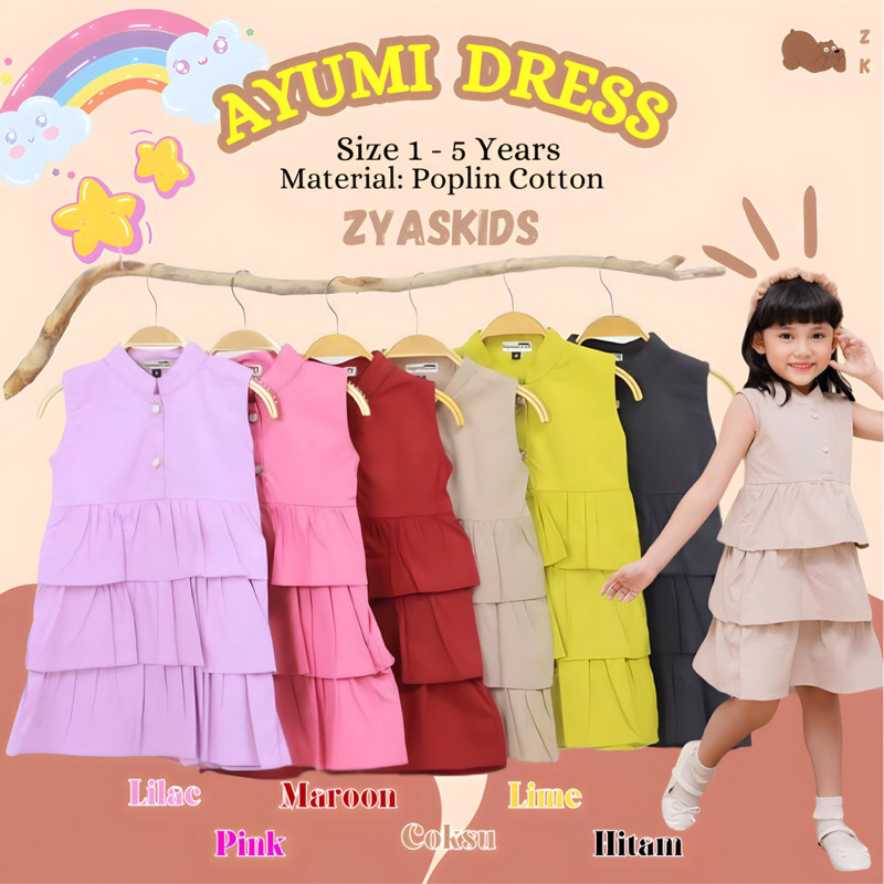 AYUMI DRESS Pakaian Baju Dress Dres Bahan Cotton Poplin Strech Hooneybee Warna Maroon Lilac Coksu Li
