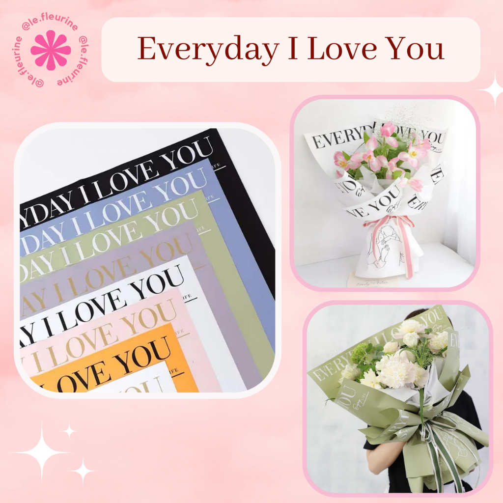 

Flower Wrapping Paper Everyday I Love You Pattern Cellophane Kertas Buket Motif Kotak Plaid Pop Up Color Bicolor White Glossy Waterproof Kertas Bungkus Bunga