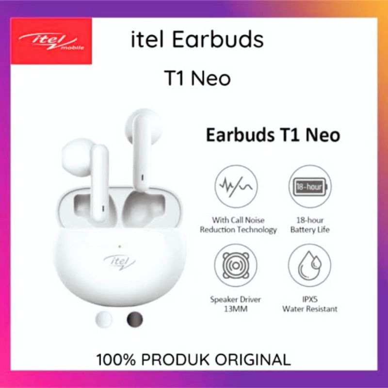 Itel Earbuds T1 Neo / Headset bluetooth Itel /Earphone Itel Garansi Resmi Itel Indonesia