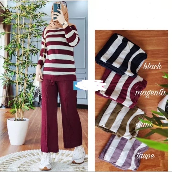 SETELAN RAJUT KEKINIAN/SETELAN WANITA//SETELAN RAJUT WANITA STRIPE