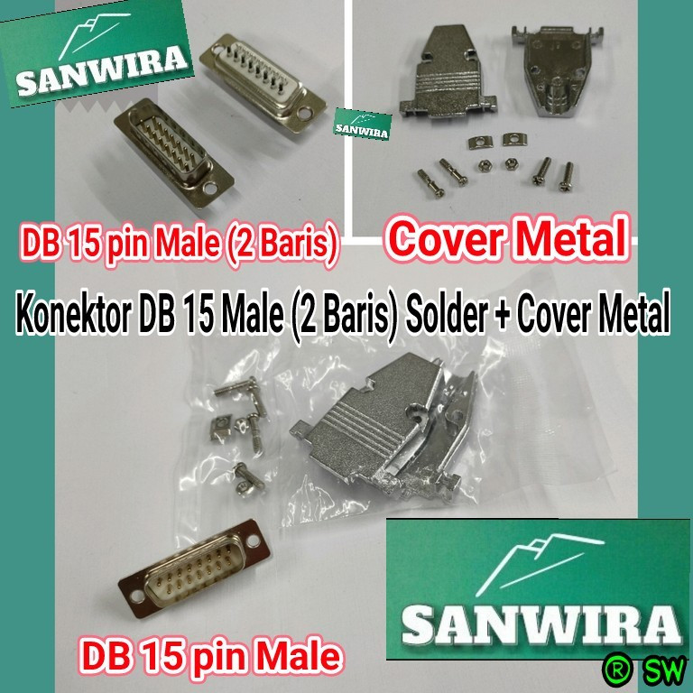 Konektor DB 15 MALE 2 baris cover metal / Konektor DB15 Male 2 baris solder cover metal / Connector 