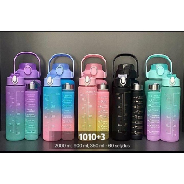 Botol Viral Gradasi Warna 3in1 Best Quality 1 Set 2Liter + 900ml + 350ml