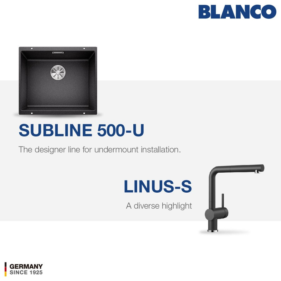 BLANCO Subline 500-U Silgranit Sink+ Kran Air BLANCO Linus-S Silgranit