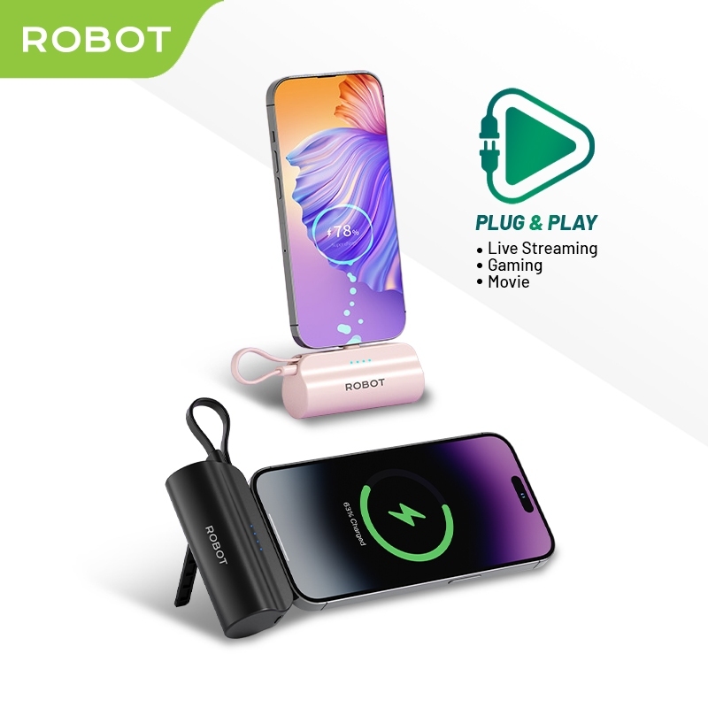 ROBOT Mini Powerbank Ukuran Lipstick 4500MaH Port Type-C Lightning Travel Size RP-051L / RP-051C Ori