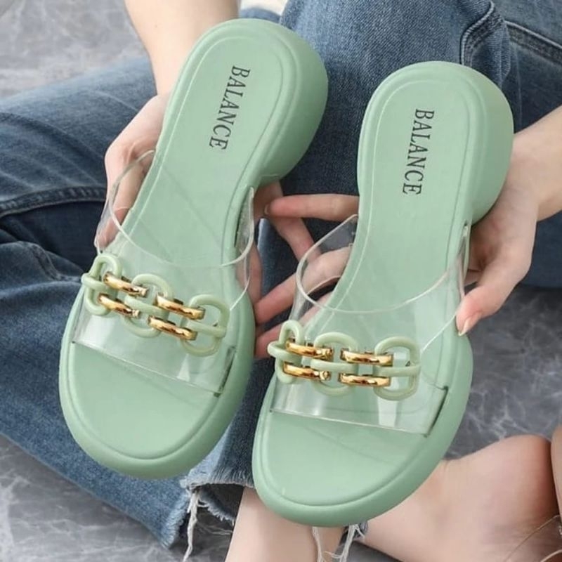 KKY-Sandal Baim Sendal Youth Balance Casual Korean Hak Tinggi Wanita Kekinian Classic Bae Eva Heels 