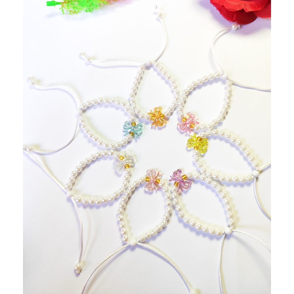 Gelang Manik Manik Model Pita Dengan Mutiara Sintetis