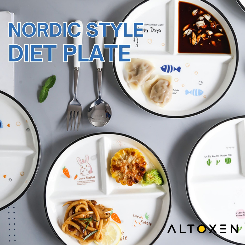 Diet Plate Nordic Style 3 Compartemen Piring Diet Piring Keramik