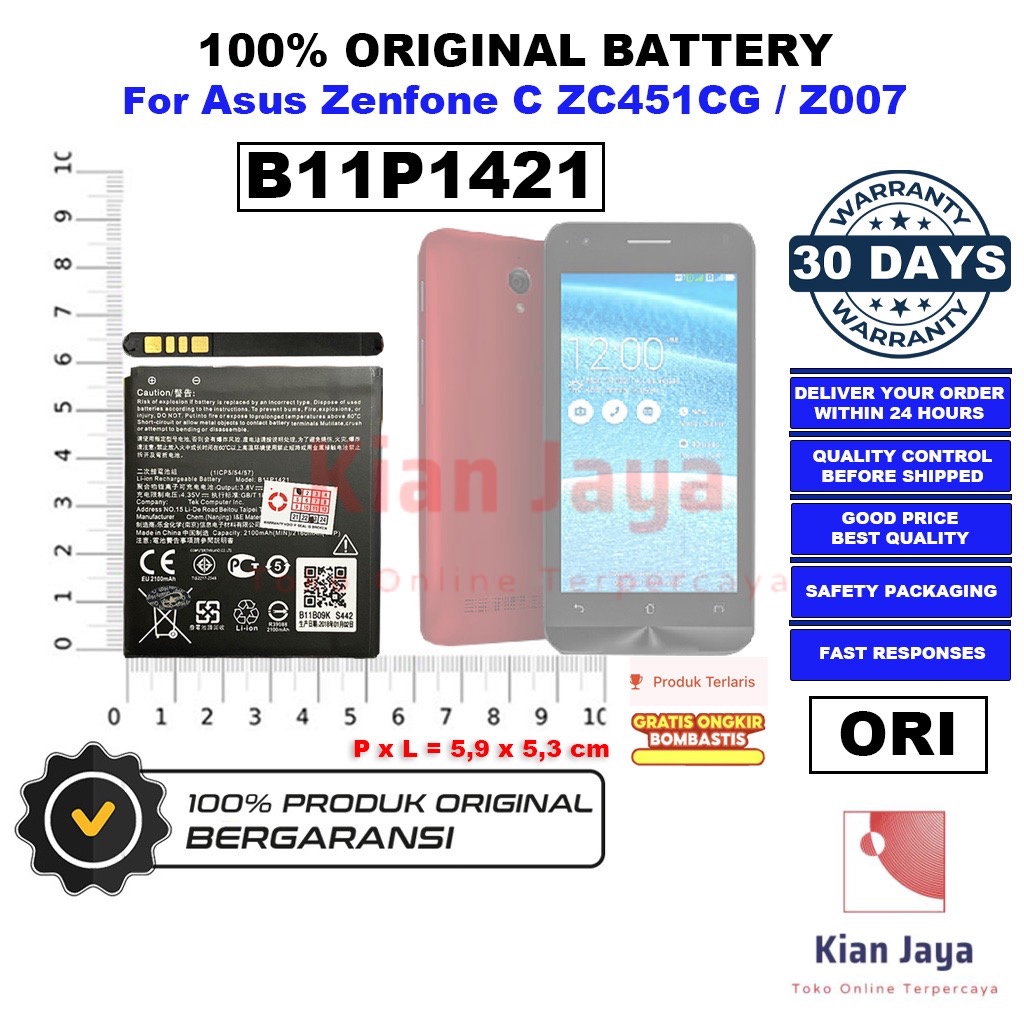[Garansi 100% Ori] Baterai B11P1421 Untuk Handphone Asus Zenfone C ZC451CG, Z007 Batre Batrai Batter
