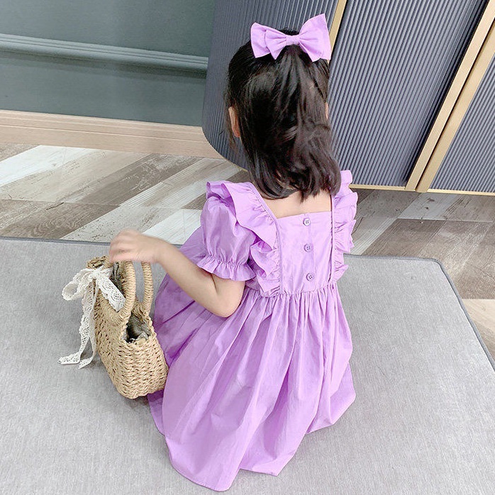 Pasti Ready  PRINCESS KESLI 19 Tahun Dress Purple Pita Anak Prempuan Rubber Korean Fashion Baju Bayi Rok Pesta Kids Bahan Katun Warna Ungu