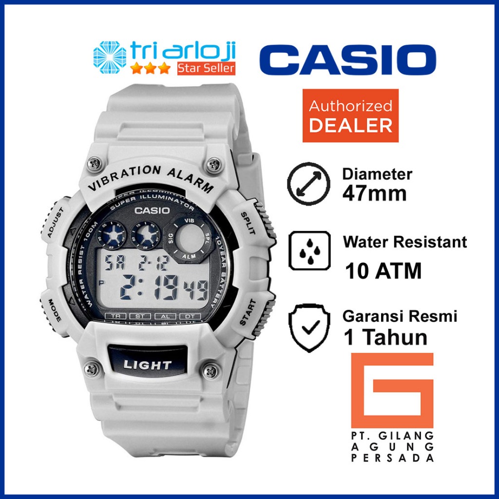 CASIO W-735H-8A2VDF Jam Tangan Pria Digital Abuabu Putih W735H W-735H-8A2