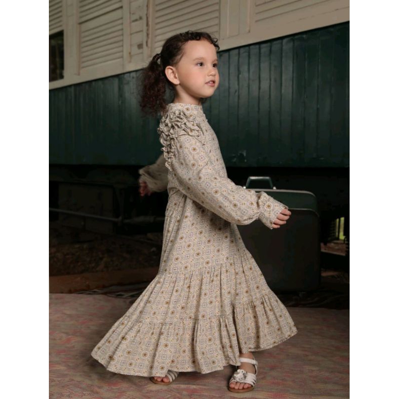 ALEZA LABEL ADELLE DRESS BEIGE KIDS SIZE S