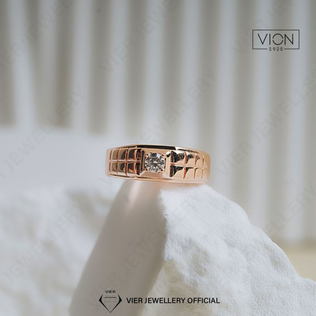 Vion S925 Ring Man 11119 Cincin Cowok Silver925/ Perak Crystal Zirconia Replika Berlian