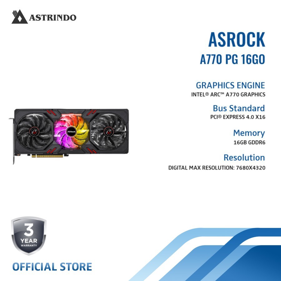 Asrock VGA Intel Arc A770 Phantom Gaming 16GB OC Graphics Card GDDR6