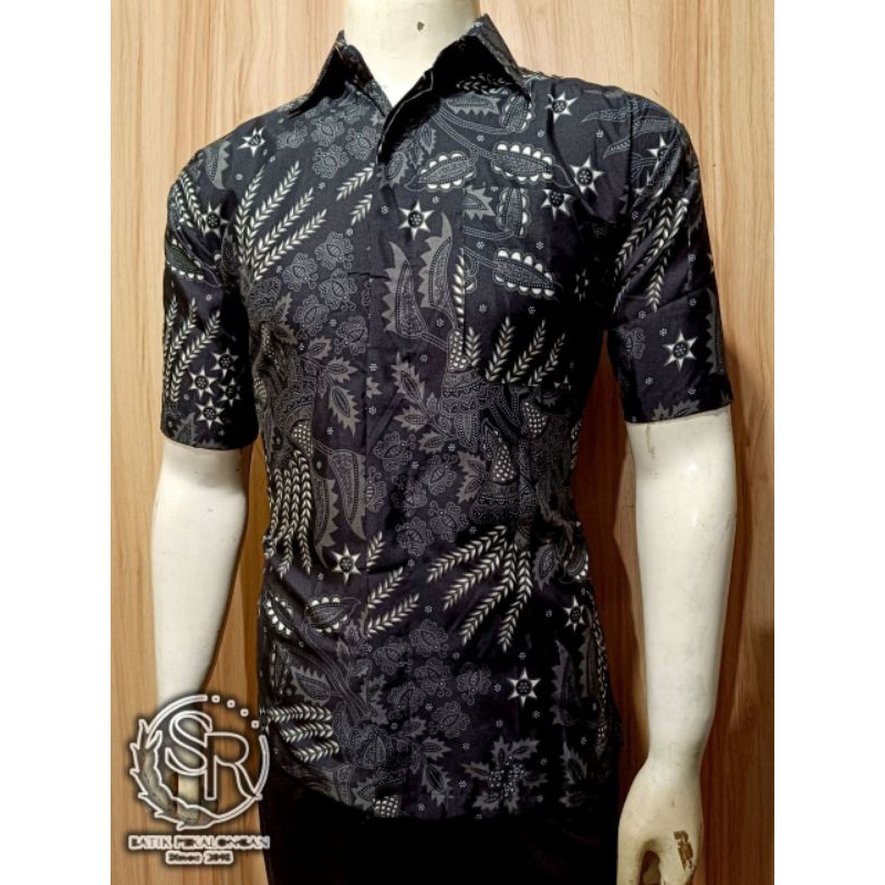 IB✓Batik pria lengan pendek abu-abu