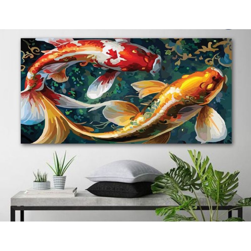 LUKISAN 2 IKAN KOI KANVAS ASLI