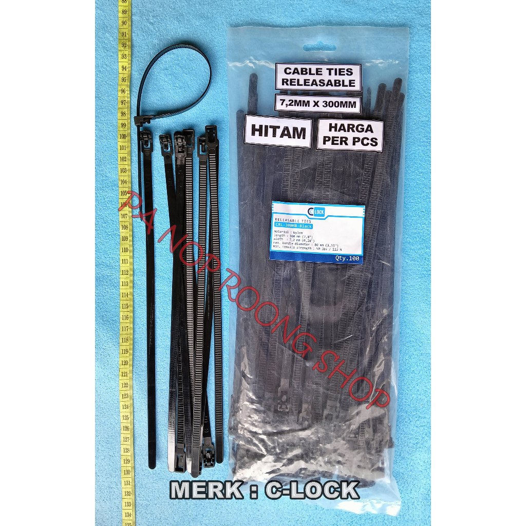 

CABLE TIES RELEASABLE 7,2MM X 300MM C-LOCK HITAM PER PCS