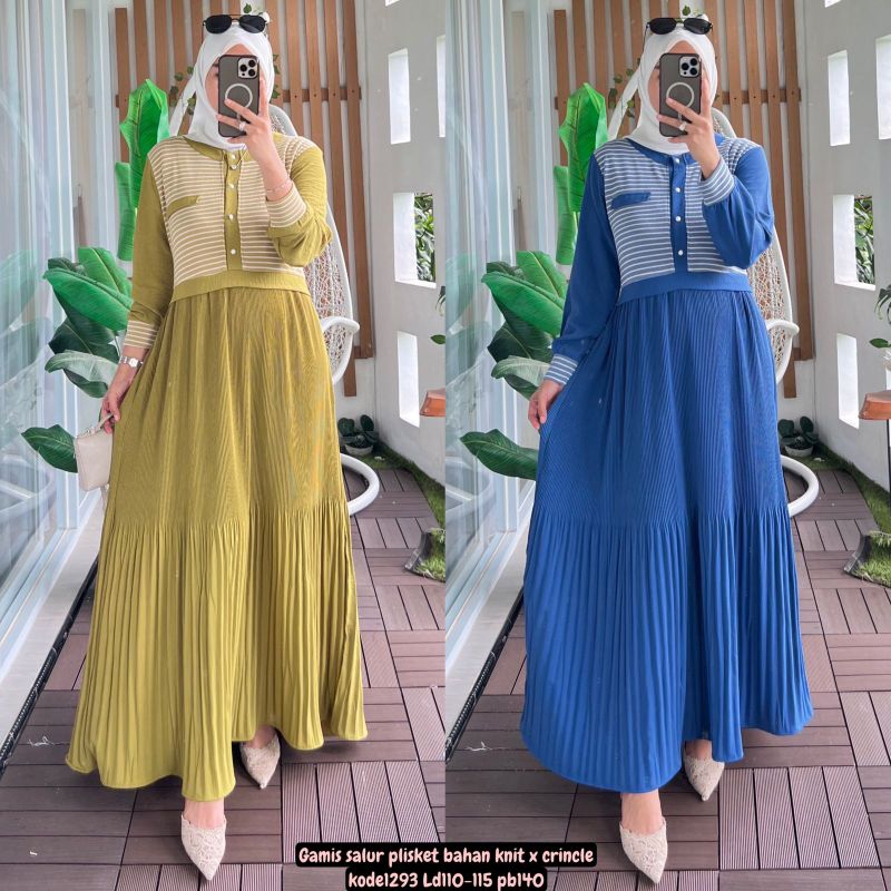 Gamis salur plisket  bahan knit x crinkle kode1293