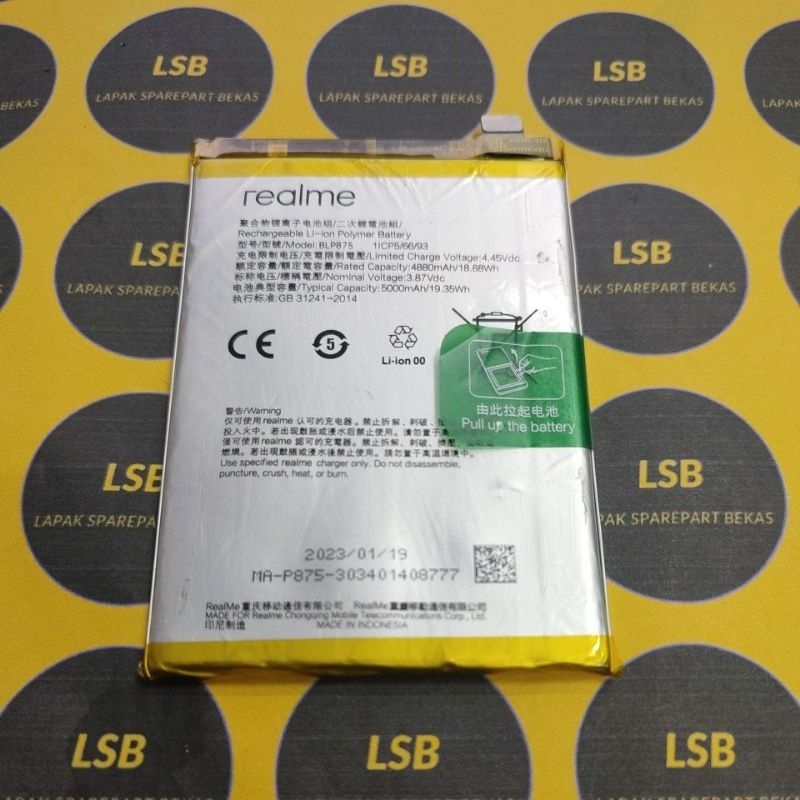 battery batre realme c55 blp875 original bekas