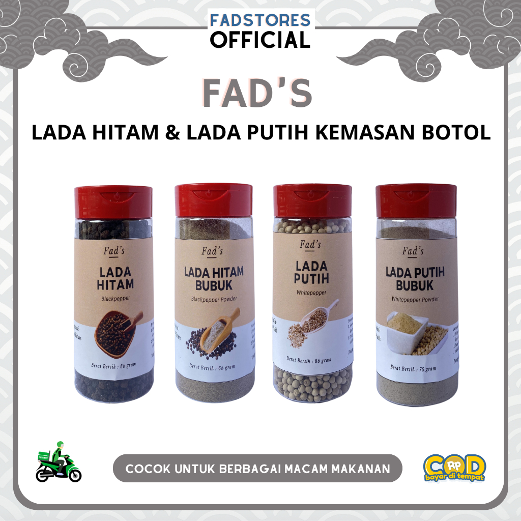 [Kemasan Botol] Lada Hitam Bubuk 65gr - Lada Putih Bubuk 75gr - Lada Hitam 85gr - Lada Putih 85gr - 