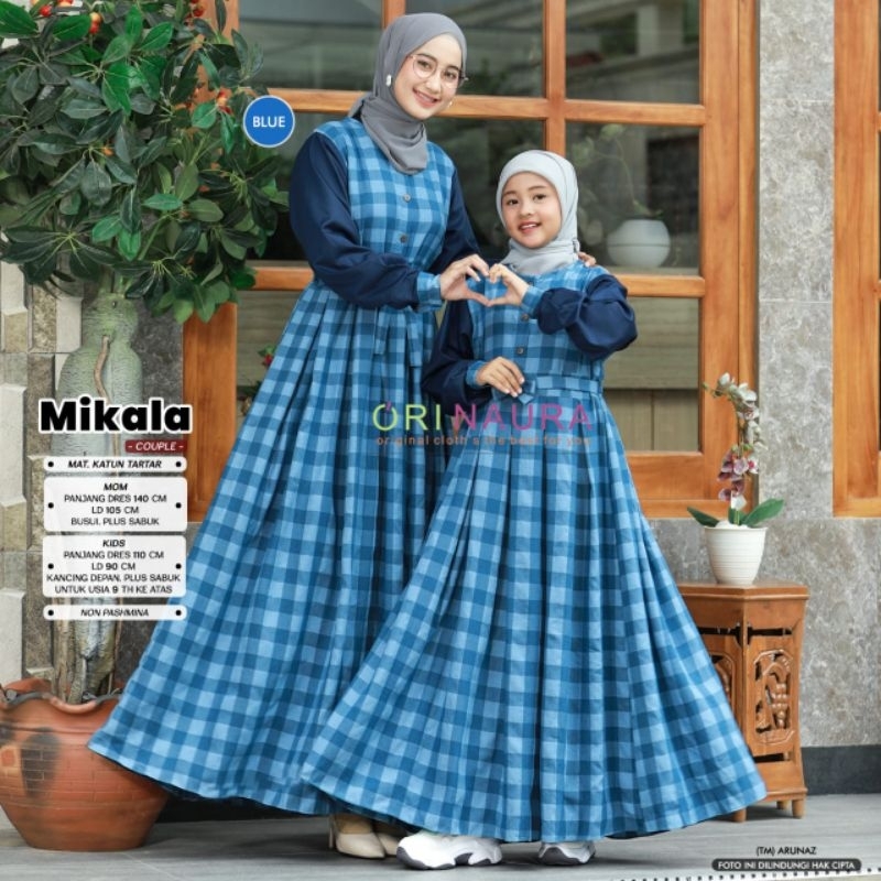 Mikala Dress Original Ori Naura - Gamis Katun Couple Motif Kotak - Sarimbit Katun Flanel Lebaran - G