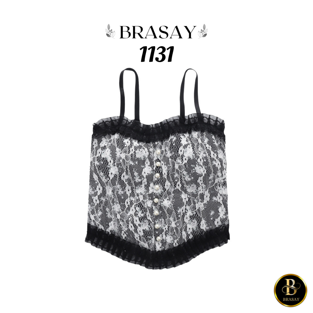 Brasay Korean Lace Pearl Floral Tank Top Atasan Wanita All Size 1131