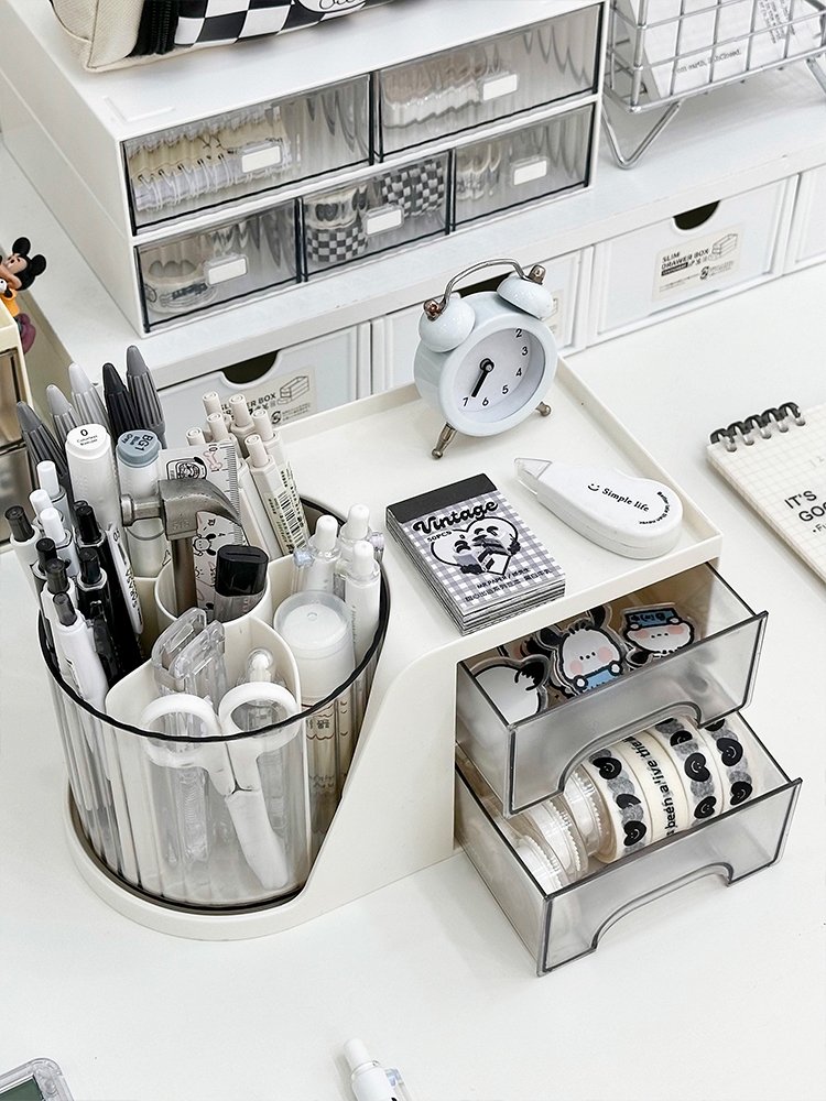 Tempat Pena dengan Laci Desk Storage Organizer Tempat Alat Tulis Aesthetic Lucu / Pen Holder Kotak P