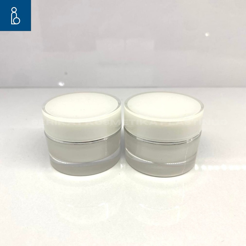 Pot Cream 10 Gram Acrylic White Putih List Silver / Pot Acrylic 10 gr / Pot Kosmetik Acrylic 10 gr /