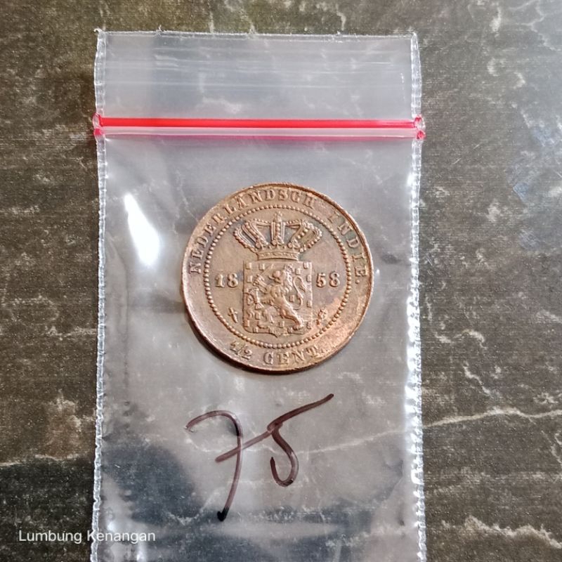 KVLK75 Nederlandsch indie uang Jaman Belanda 1/2 cent 1858