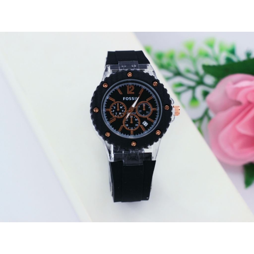 Promo Jam Tangan Wanita Foss 2545K Strap Rubber Analog Tanggal On Free Box
