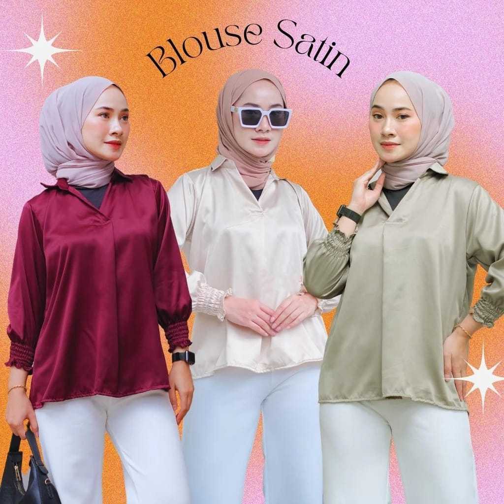 SAUMI TOP SATIN / KEMEJA WANITA / ATASAN WANITA / KEMEJA SATIN / BLOUSE SATIN / BAHAN SATIN / KEMEJA
