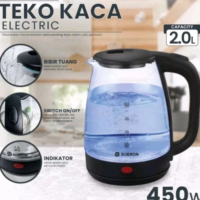 QLA Teko Kaca elektrik  Teko Listrik  Kettle electric 2 liter  Best