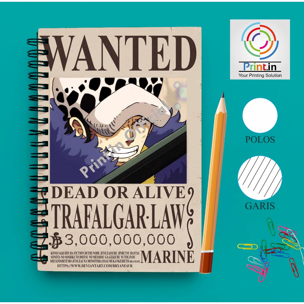 

Notebook Spiral Bounty One Piece Law A5 GARIS/POLOS