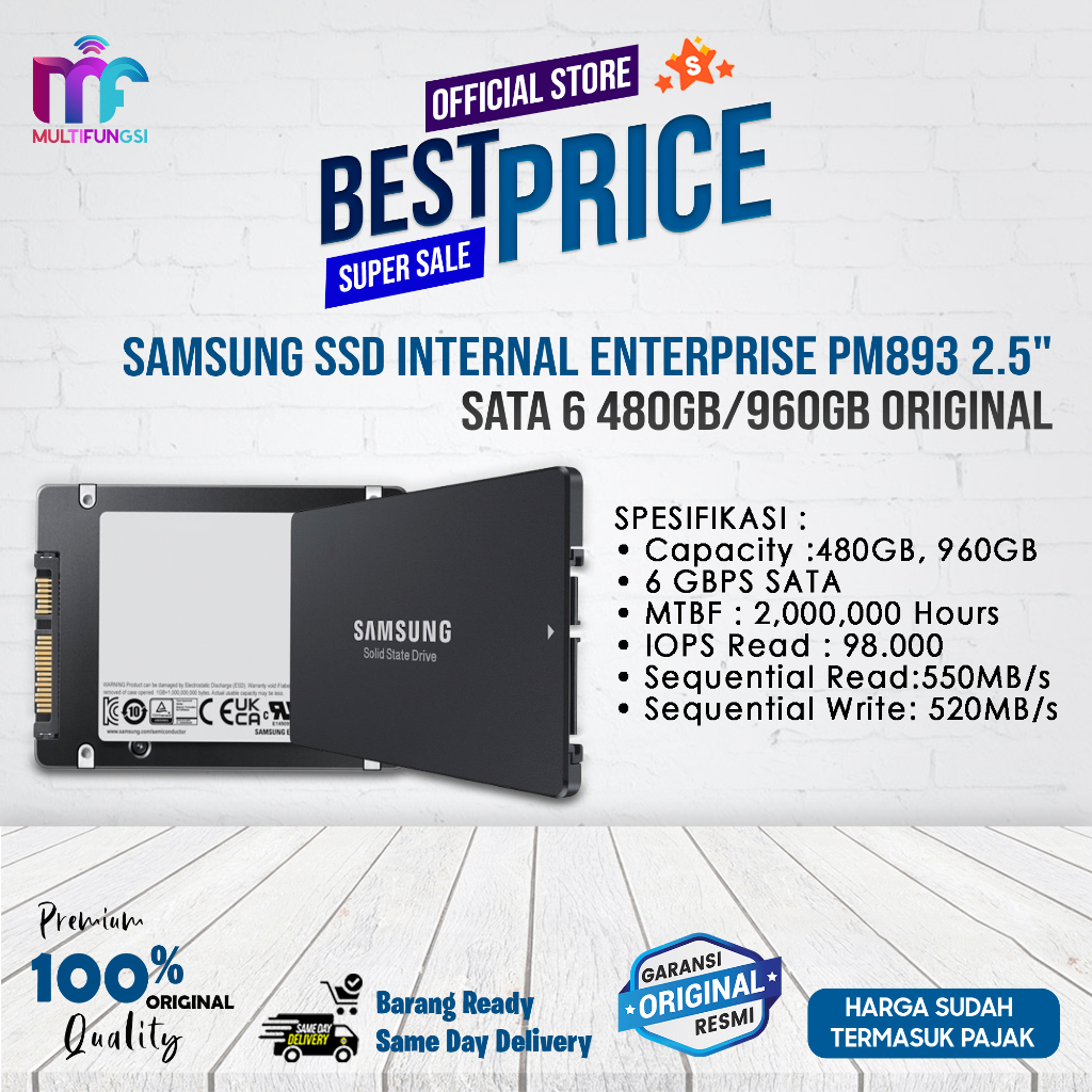 Samsung SSD Internal Enterprise PM893 2.5" SATA 6 480GB/960GB Original
