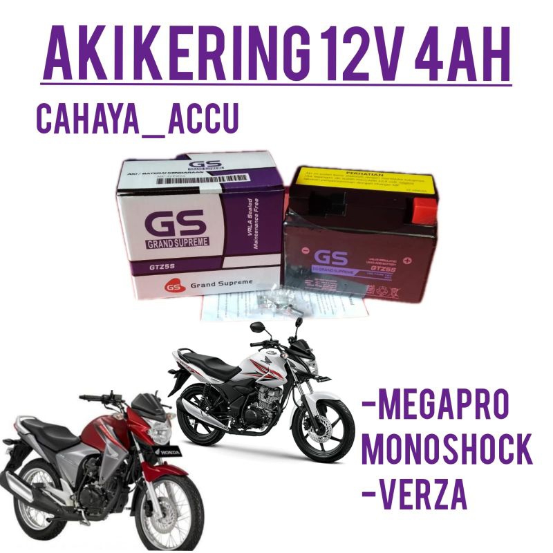 AKI MOTOR MEGAPRO MONOSHOCK,VERZA,AKI KERING GTZ5S 12V 4AH