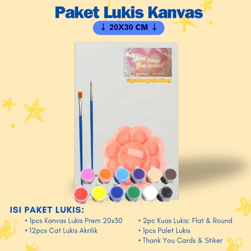 

Paket Lukis Kanvas 20x30cm | Satu Set Lukis Kanvas Murah | Paket Lukis Lengkap dengan Kuas Lukis Flat Round serta Cat Akrilik dan Cat Air Guitar 12pcs Palet Lukis Wadah Cat | Paket Melukis | Kanvas Premium | by galaupainting