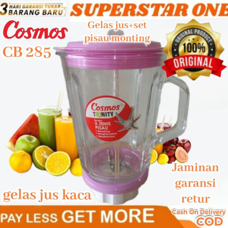 Gelas jus Kaca set blender cosmos cb 285 g set tutup hitam pisau mounting gelas jus blender cb285g