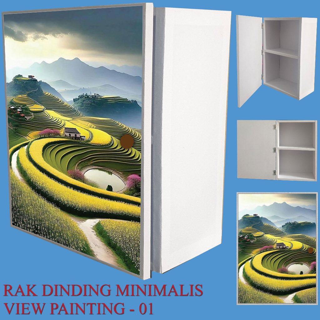 RAK DINDING MURAH MINIMALIS MOTIF VIEW PAINTING /  LEMARI DINDING MINIMALIS / RAK DINDING SERBAGUNA 