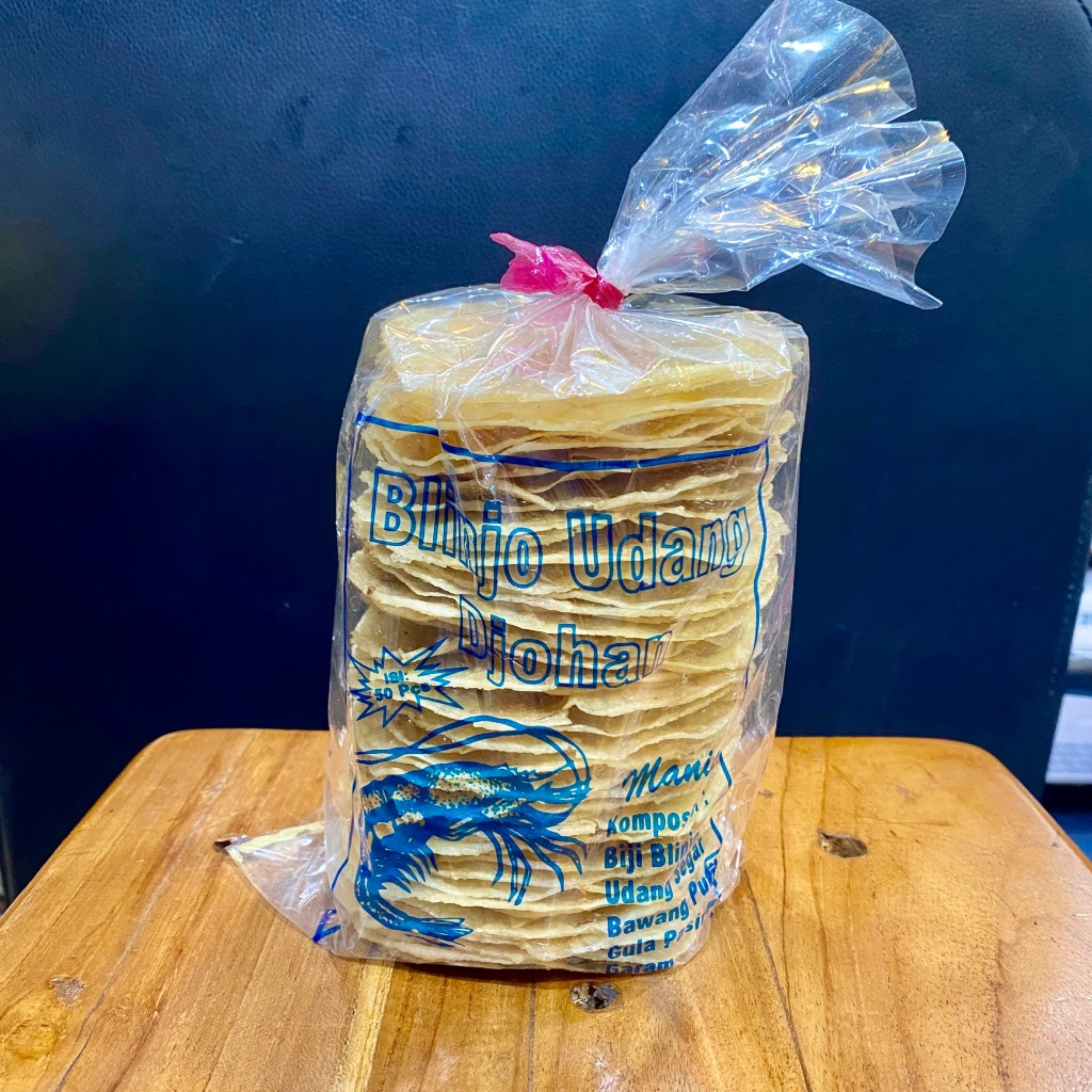 

Krupuk Emping Blinjo Mlinjo Udang Manis Tumpuk Cap Djohan 50biji