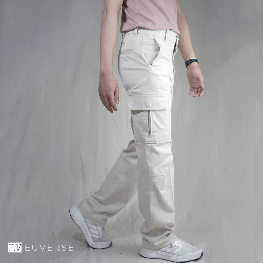 EUVERSE -  Celana Cargo Panjang Pria Standard Cream Kanvas