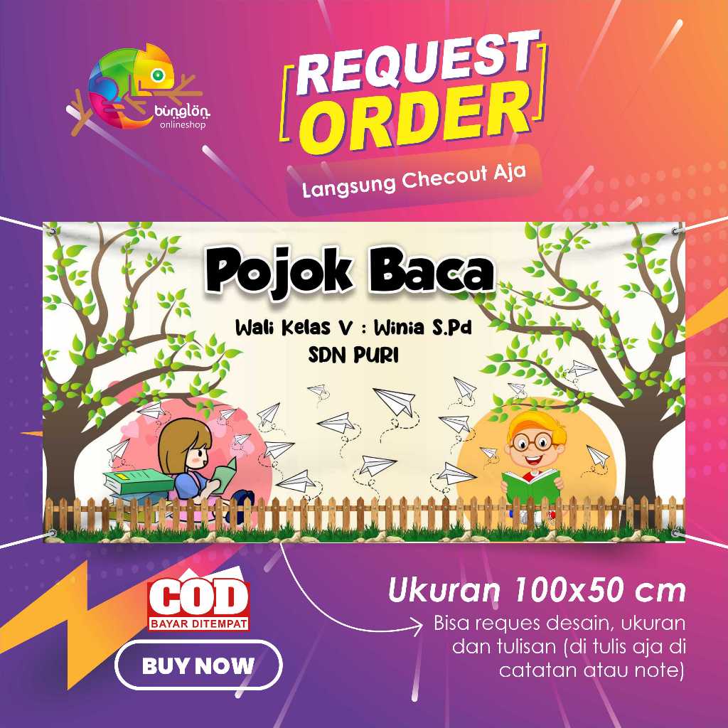 Spanduk Banner 100x50 Pojok Baca, Pohon Literasi Custom